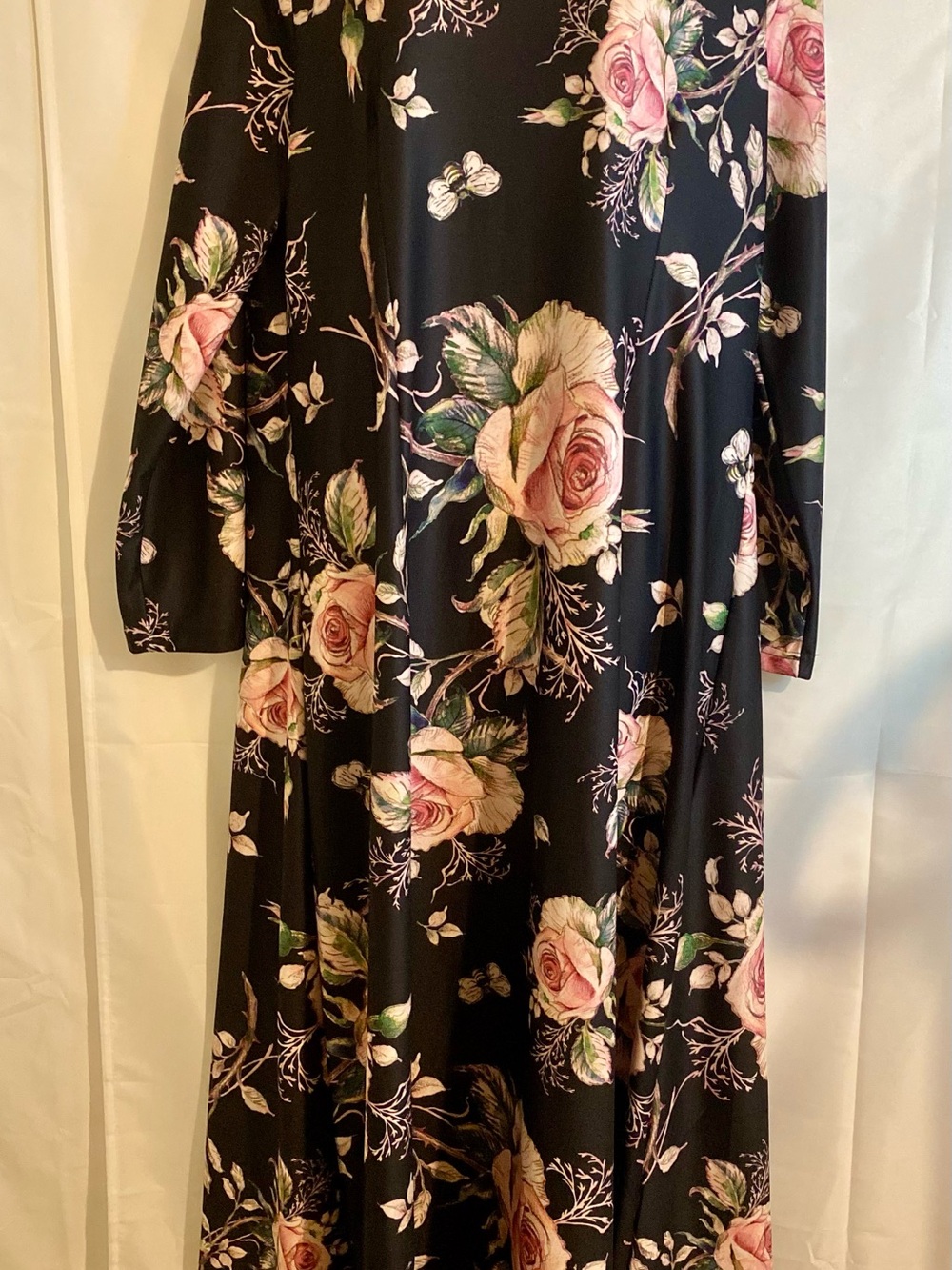 Azalea Elegant Black Maxi Dress with Pink Rose Print